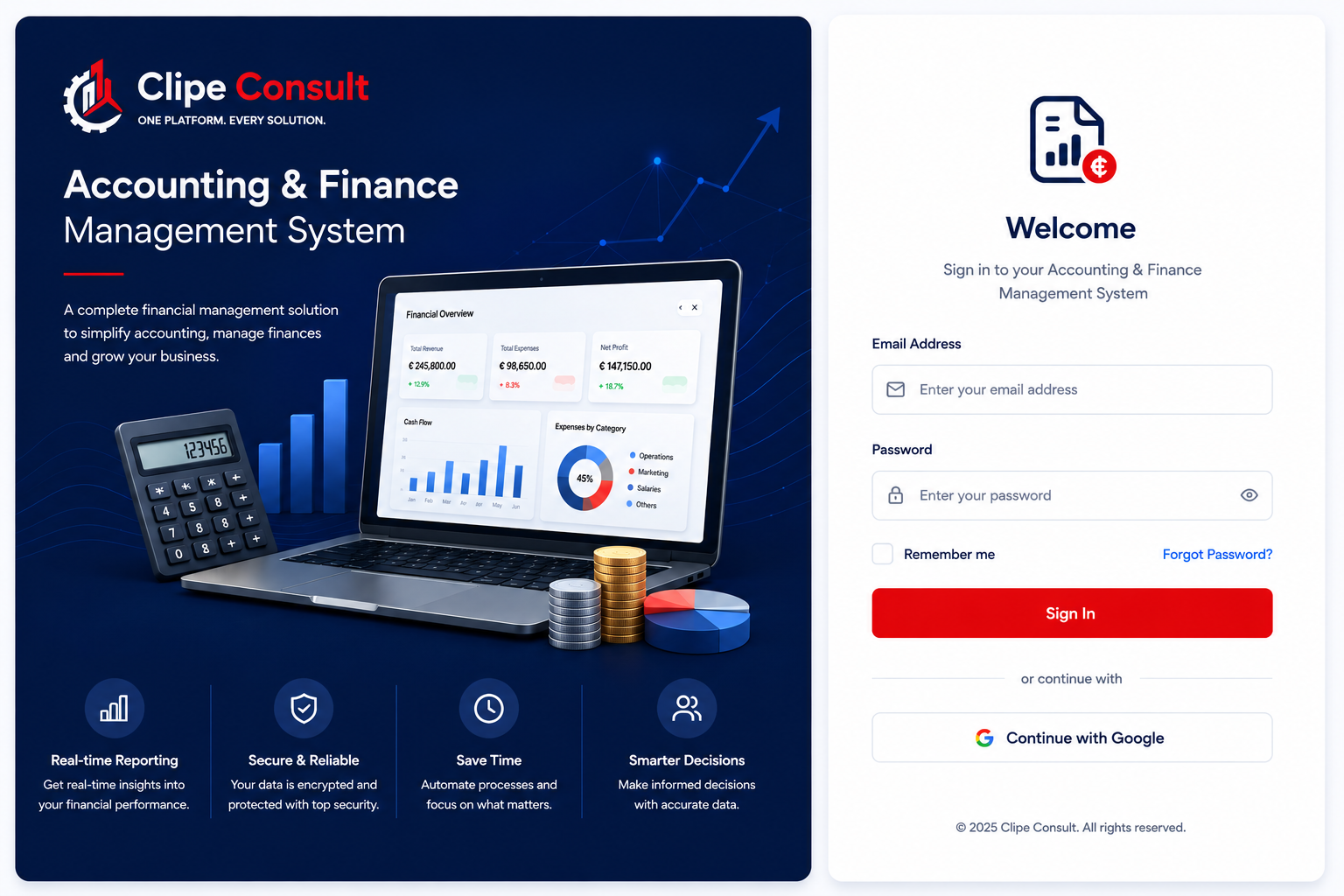 ClipeBooks accounting application login screen