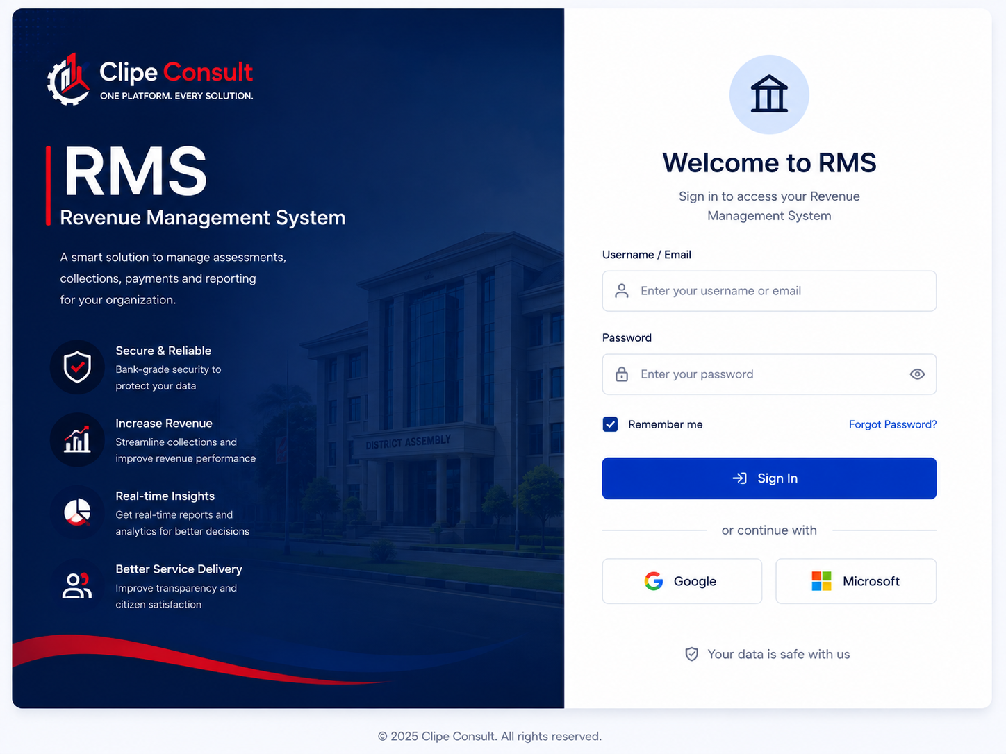 ClipeGov RMS login screen