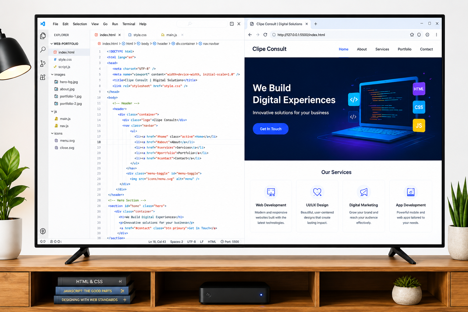 Code editor building a Clipe Consult website in real time